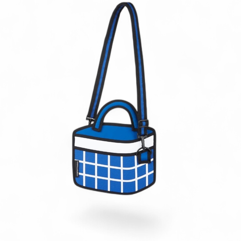 Jump From Paper Blue and White Checkered 3D Cartoon Handbag Shoulder Bag